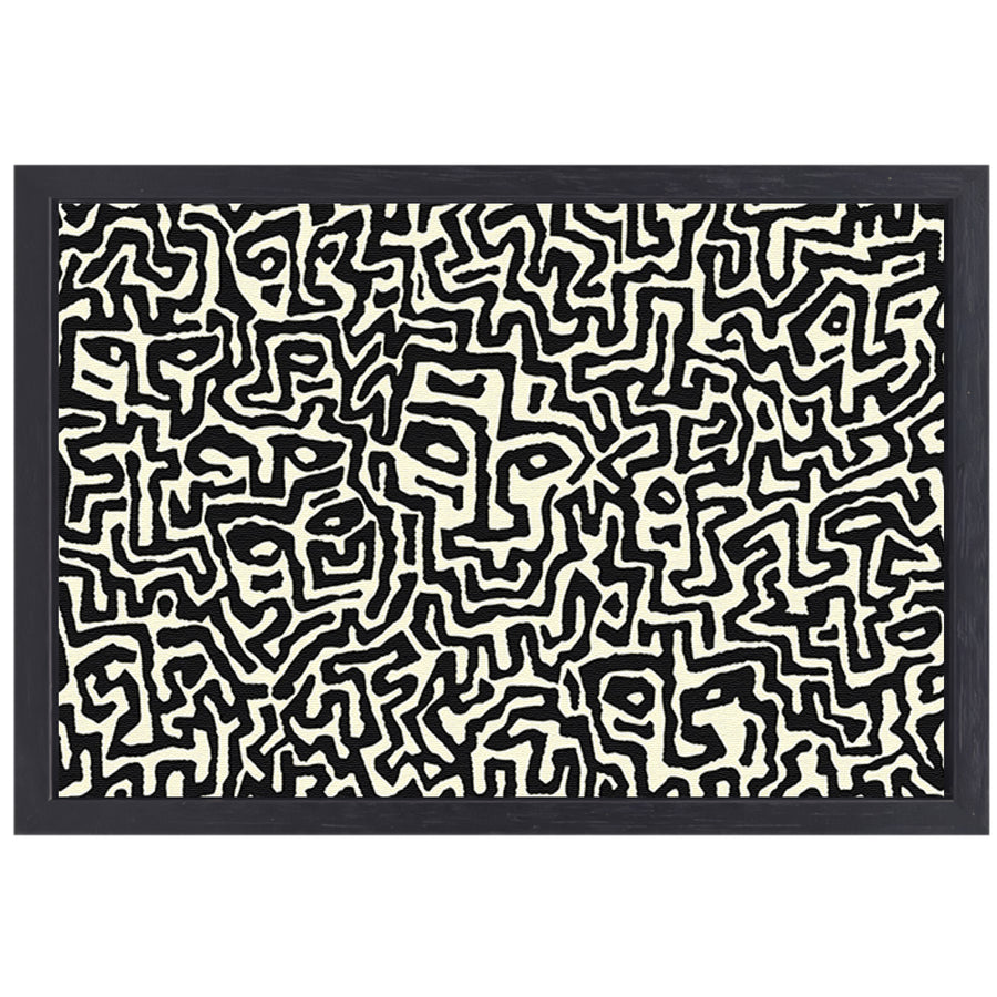 Abstract zwart-wit kunstwerk met gezichten canvas met baklijst
