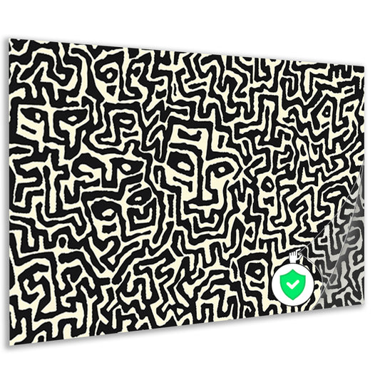 Abstract zwart-wit kunstwerk met gezichten poster