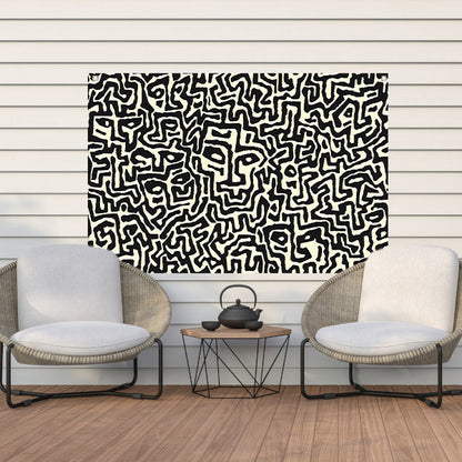 Abstract zwart-wit kunstwerk met gezichten tuinposter