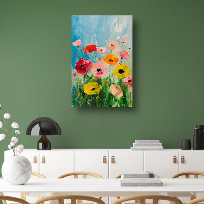 Abstracte kleurrijke bloemen in een veld acrylglas