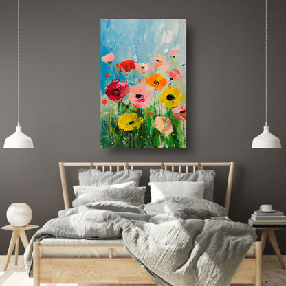 Abstracte kleurrijke bloemen in een veld acrylglas