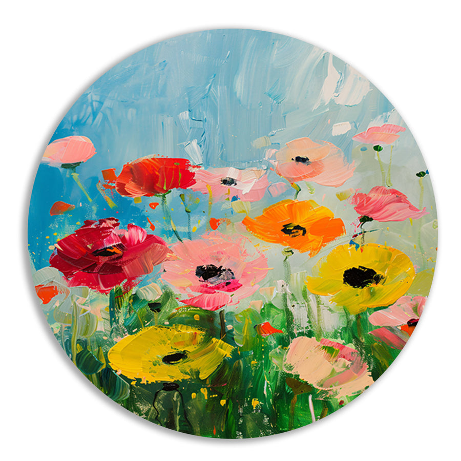 Abstracte kleurrijke bloemen in een veld forex muurcirkel