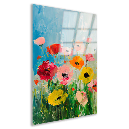 Abstracte kleurrijke bloemen in een veld acrylglas