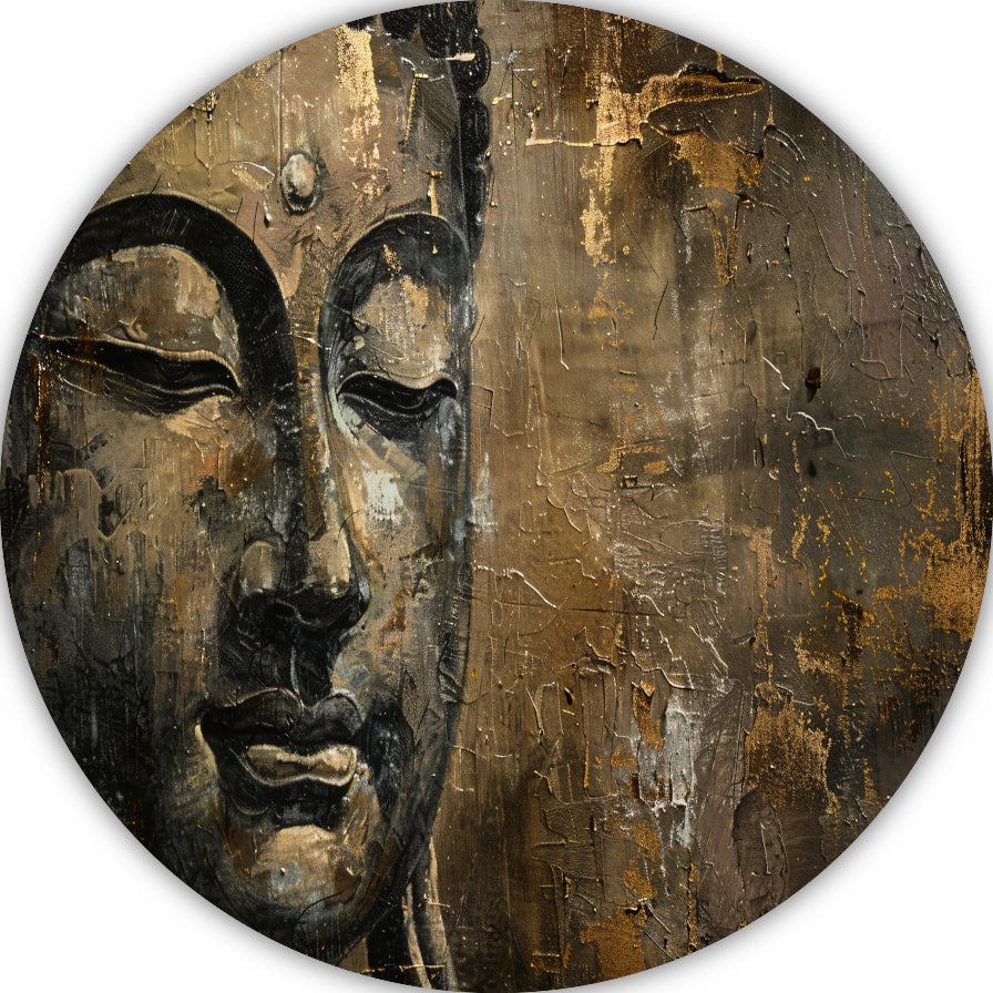 Boeddha portret met gouden en zwarte abstracte achtergrond aluminium muurcirkel