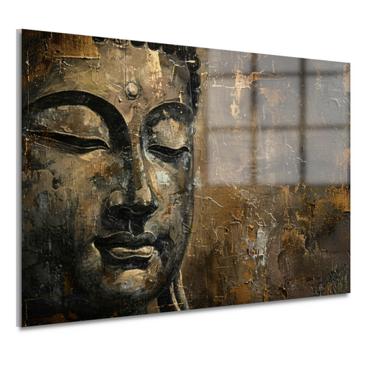 Boeddha portret met gouden en zwarte abstracte achtergrond acrylglas