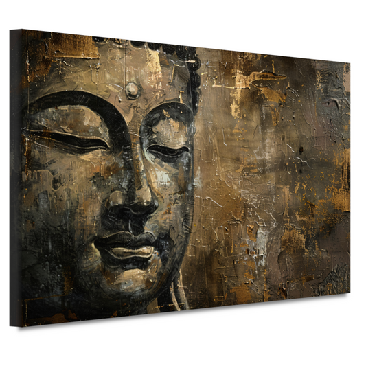 Boeddha portret met gouden en zwarte abstracte achtergrond canvas
