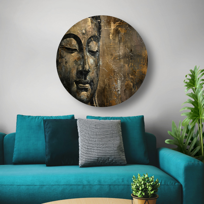 Boeddha portret met gouden en zwarte abstracte achtergrond forex muurcirkel