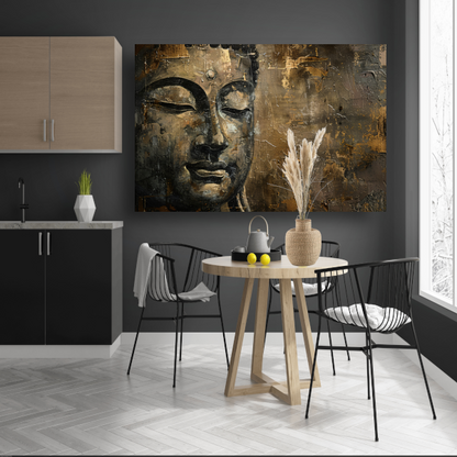 Boeddha portret met gouden en zwarte abstracte achtergrond acrylglas