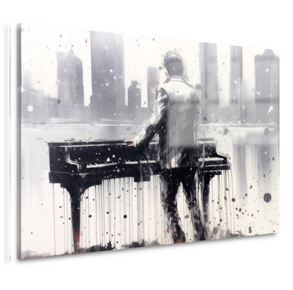 Pianist tegen de achtergrond van een wazige stad acrylglas