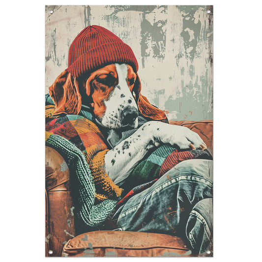 Beagle in Deken op Fauteuil tuinposter