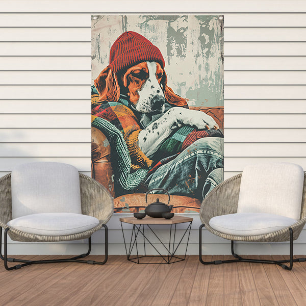 Beagle in Deken op Fauteuil tuinposter