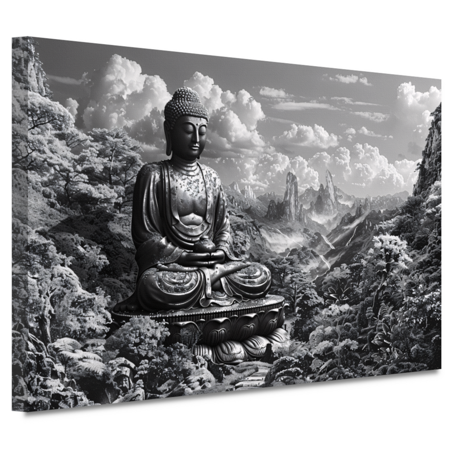 Serene Boeddha in monochroom berglandschap canvas