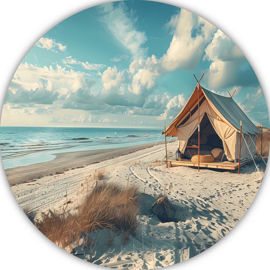 Minimalistische tent op het strand aluminium muurcirkel