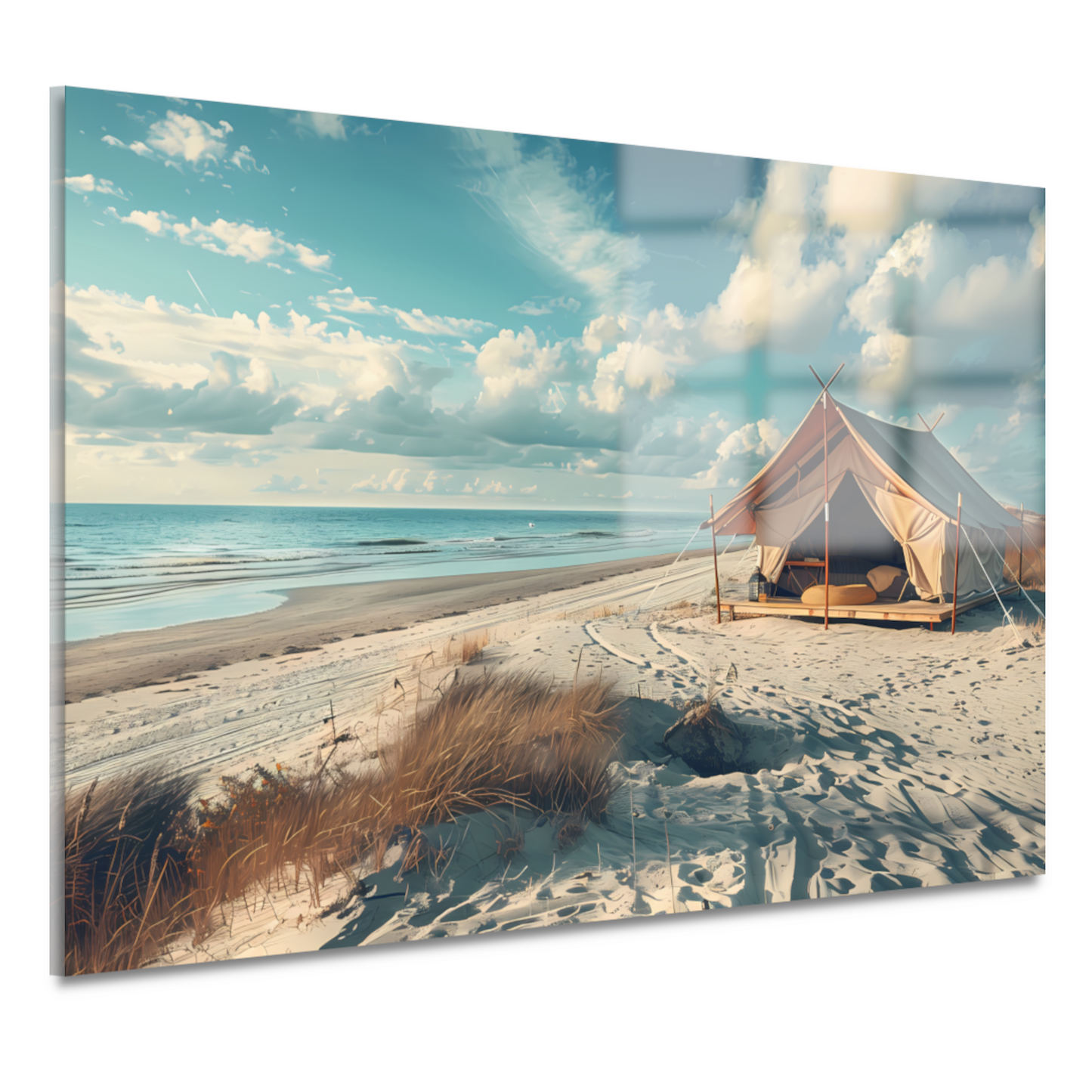 Minimalistische tent op het strand acrylglas