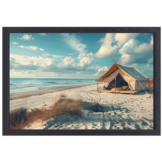 Minimalistische tent op het strand canvas met baklijst