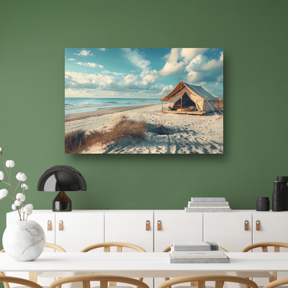 Minimalistische tent op het strand acrylglas
