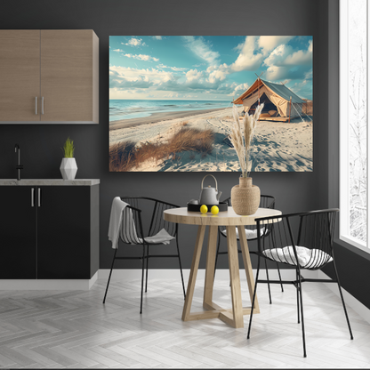 Minimalistische tent op het strand acrylglas