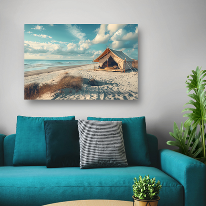 Minimalistische tent op het strand acrylglas