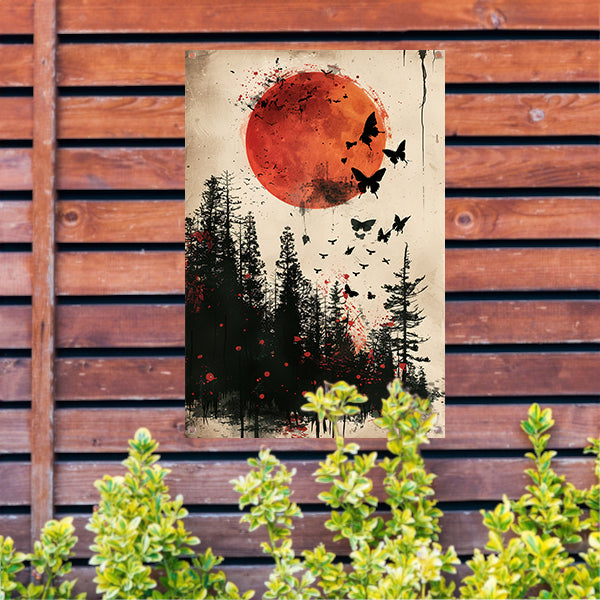 Rode Maan en Vlinders in Zwart Woud tuinposter
