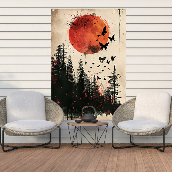 Rode Maan en Vlinders in Zwart Woud tuinposter