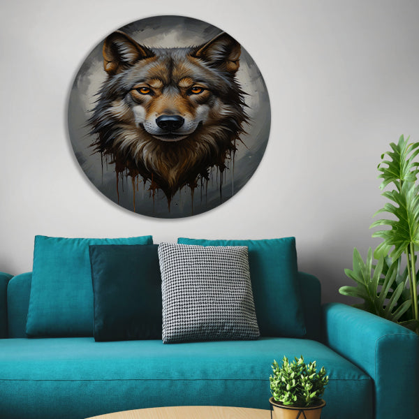 De Majestueuze Blik van een Wolf aluminium muurcirkel