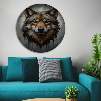 De Majestueuze Blik van een Wolf aluminium muurcirkel