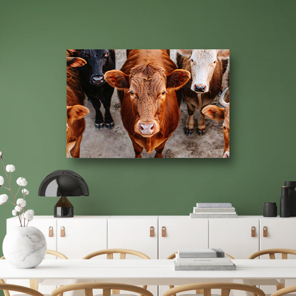 Koeien met intense blik op het plattelandposter