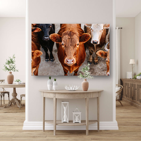 Koeien met intense blik op het plattelandposter