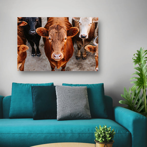 Koeien met intense blik op het plattelandposter