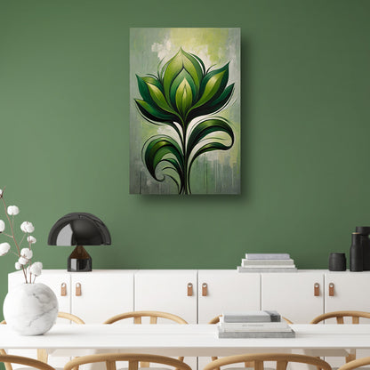 Abstracte Bloeiende Groene Bloem op Canvas canvas