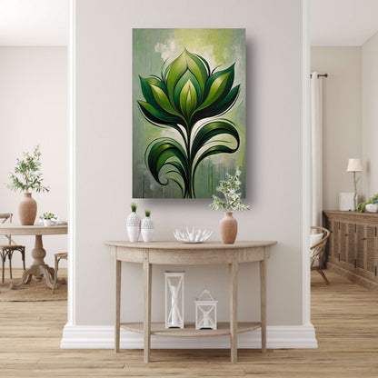Abstracte Bloeiende Groene Bloem op Canvas canvas met baklijst