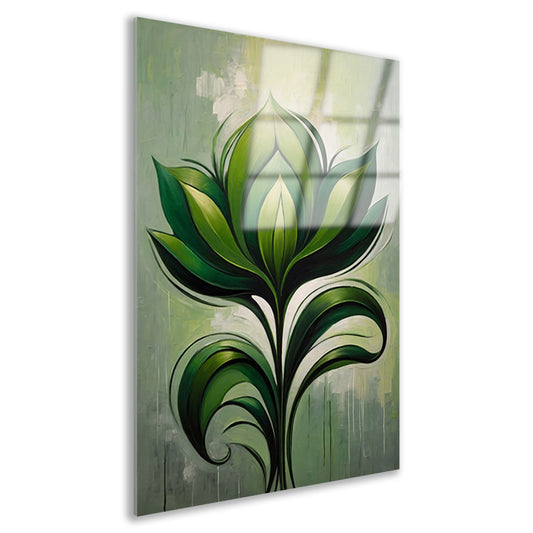 Abstracte Bloeiende Groene Bloem op Canvas Acrylglas