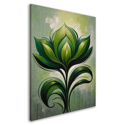 Abstracte Bloeiende Groene Bloem op Canvas canvas