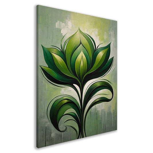 Abstracte Bloeiende Groene Bloem op Canvas canvas
