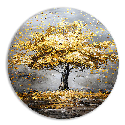 Majestueuze gouden boom in abstract landschap aluminium muurcirkel