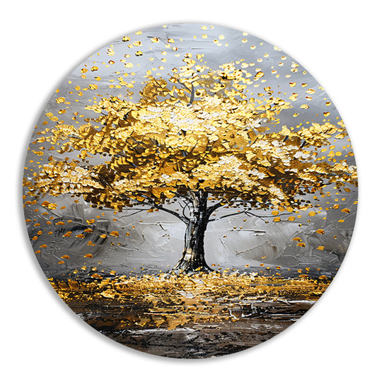 Majestueuze gouden boom in abstract landschap aluminium muurcirkel