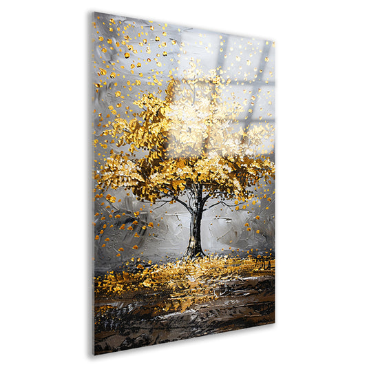 Majestueuze gouden boom in abstract landschap acrylglas