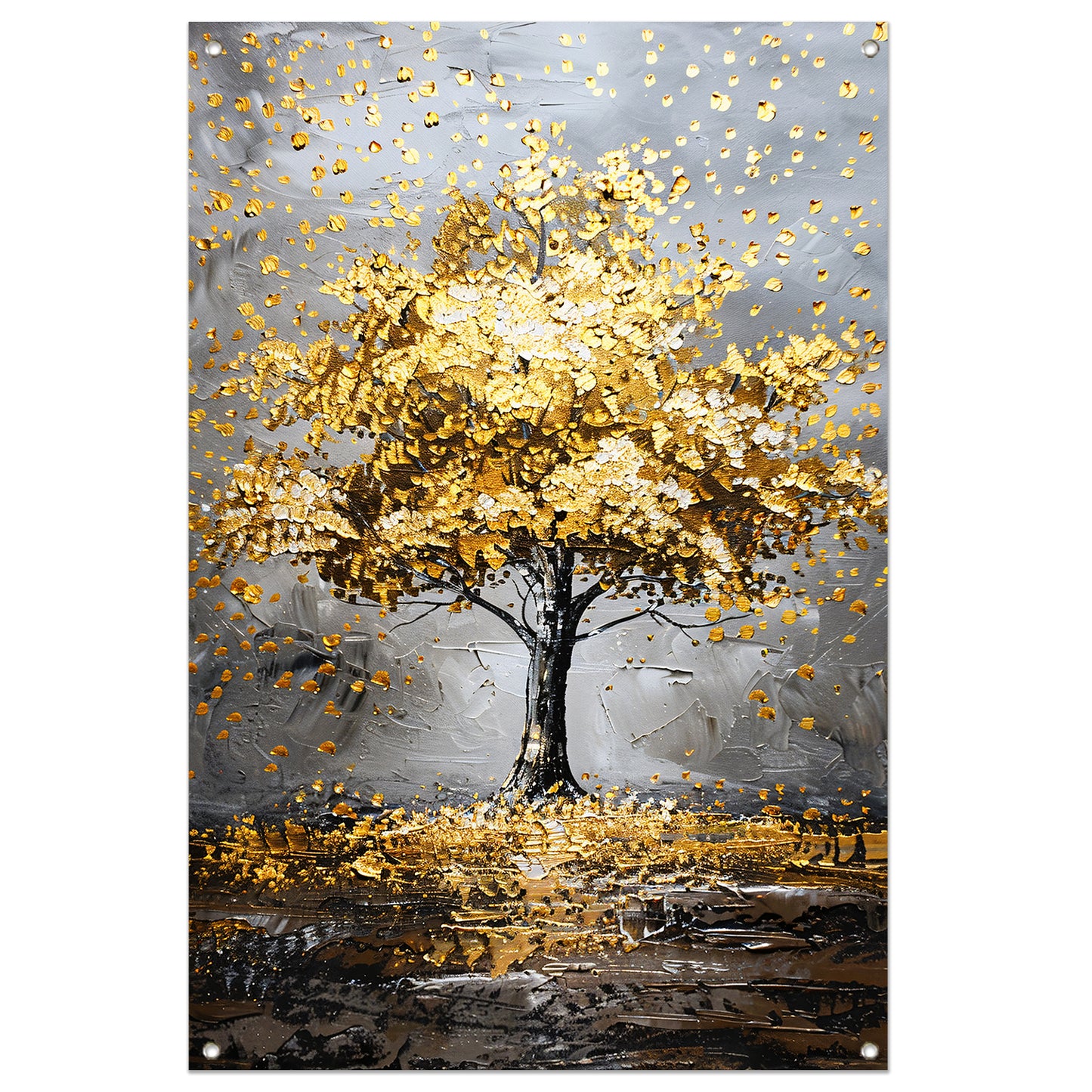 Majestueuze gouden boom in abstract landschap tuinposter