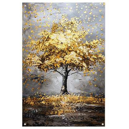 Majestueuze gouden boom in abstract landschap tuinposter