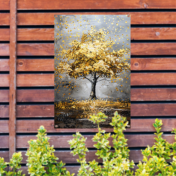 Majestueuze gouden boom in abstract landschap tuinposter