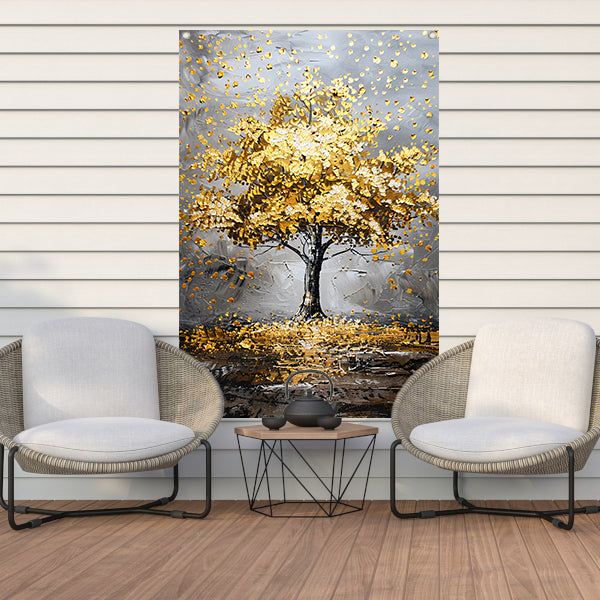 Majestueuze gouden boom in abstract landschap tuinposter