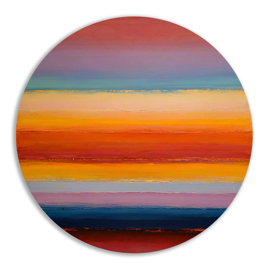 Abstracte horizon in warme zonsondergangstinten aluminium muurcirkel