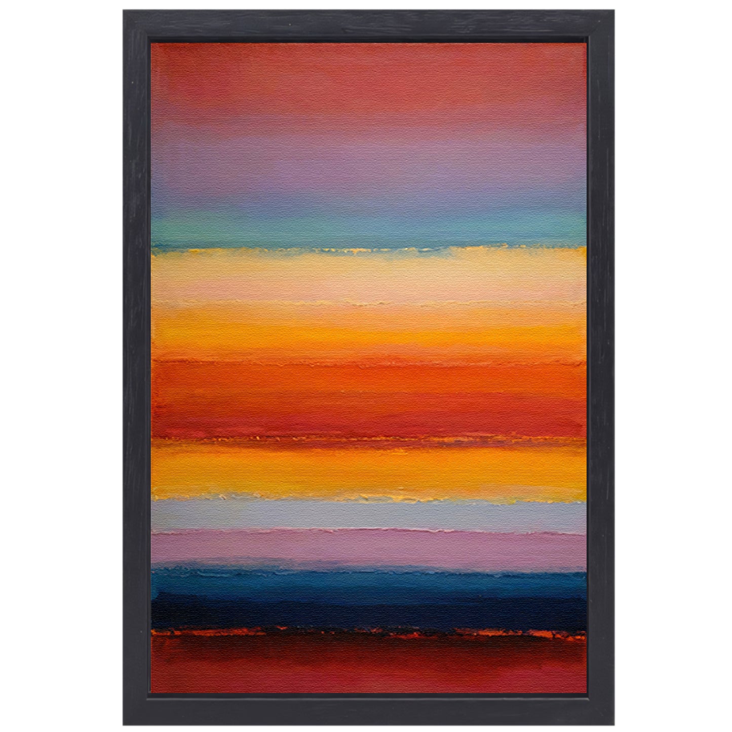 Abstracte horizon in warme zonsondergangstinten canvas met baklijst