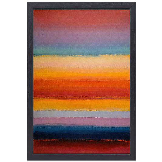 Abstracte horizon in warme zonsondergangstinten canvas met baklijst