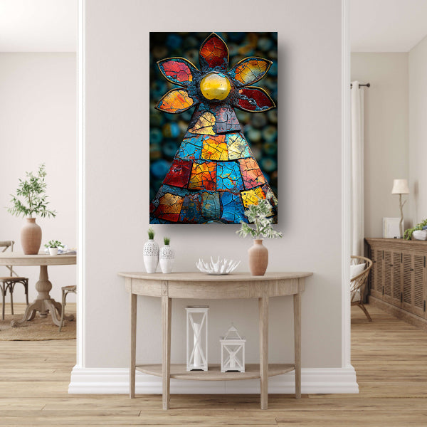 Kleurrijk Mozaïek Kunstwerk Bloem canvas met baklijst