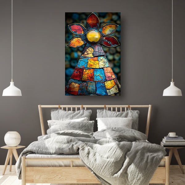 Kleurrijk Mozaïek Kunstwerk Bloem canvas met baklijst