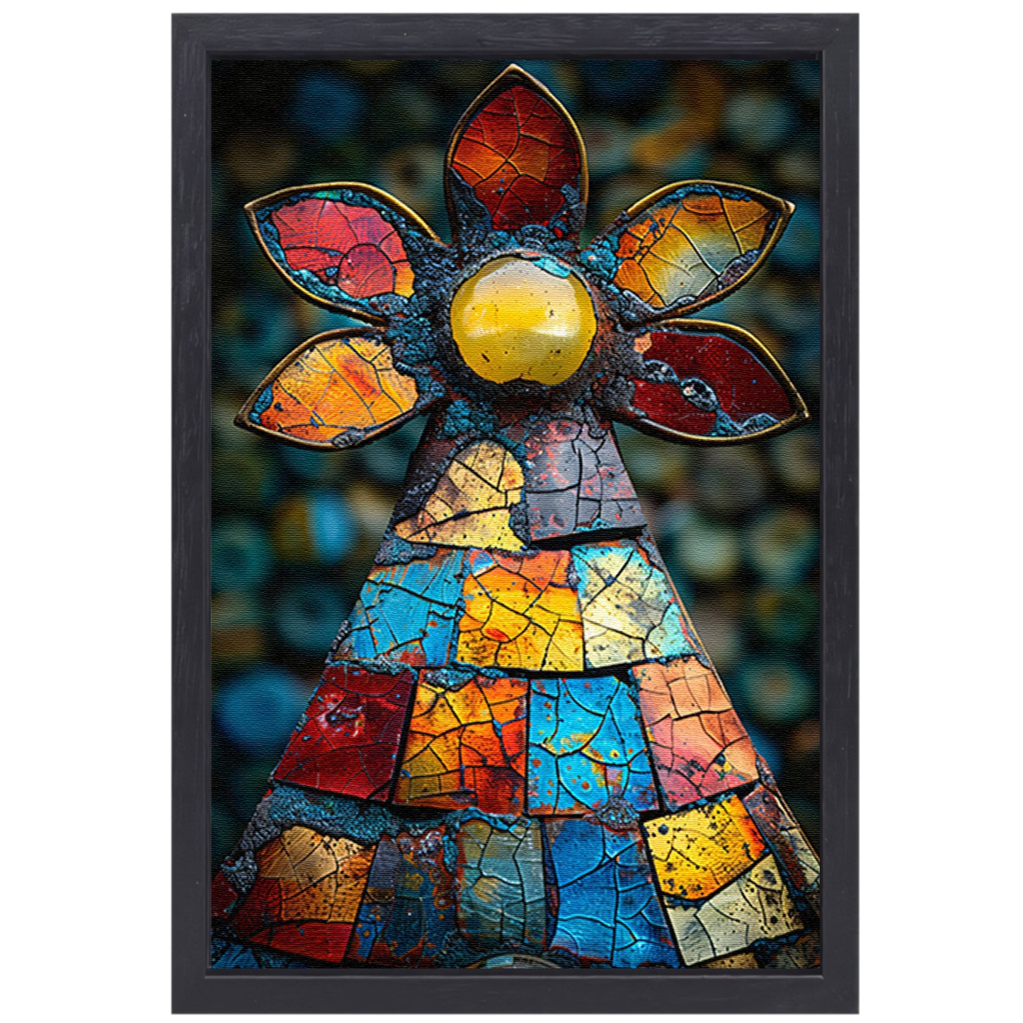 Kleurrijk Mozaïek Kunstwerk Bloem canvas met baklijst