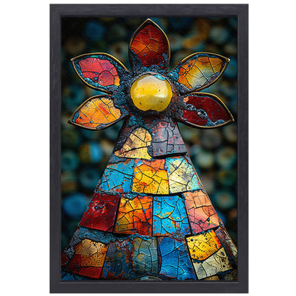 Kleurrijk Mozaïek Kunstwerk Bloem canvas met baklijst