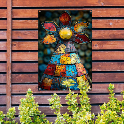 Kleurrijk Mozaïek Kunstwerk Bloem tuinposter