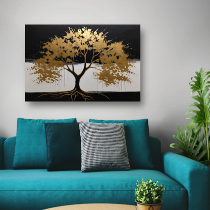 Gouden boom tegen nachtelijke hemel poster